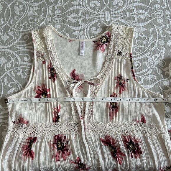 Xhilaration Sundress Women S Ivory Multi Pink Floral Sleeveles Lace Cottage Boho - Picture 5 of 12